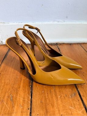 Zara Mustard Patent Slingback Pointed-Toe Heels